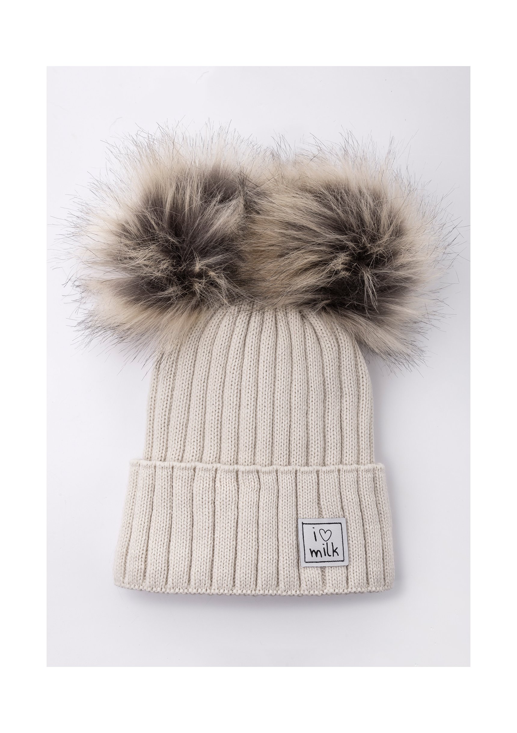 SKLADOM I love milk Zimná čiapka Beanie s brmbolcom, béžová
