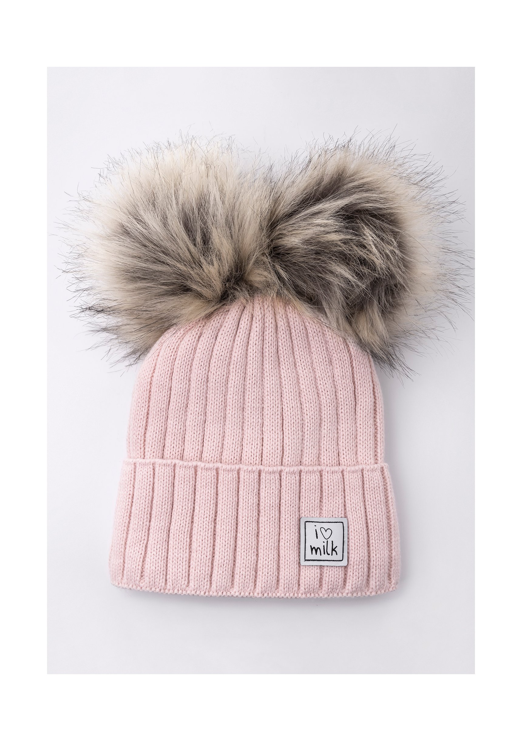 SKLADOM I love milk Zimná čiapka Beanie s brmbolcom, púdrovo-ružová