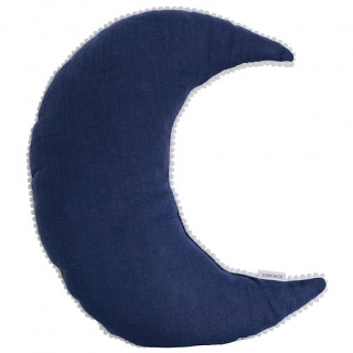 Ľanový vankúš mesiac, námornícka modrá - 40x19 cm