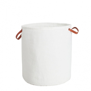 Ľanový košík s koženými úchytkami, biely - 35x40 cm